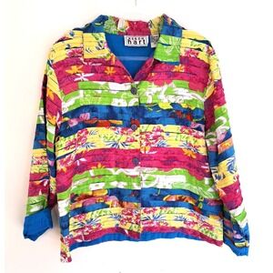 Patchwork Cut & Sew Button Down Jacket Womens‎ XL Bright Festive Floral Cottage